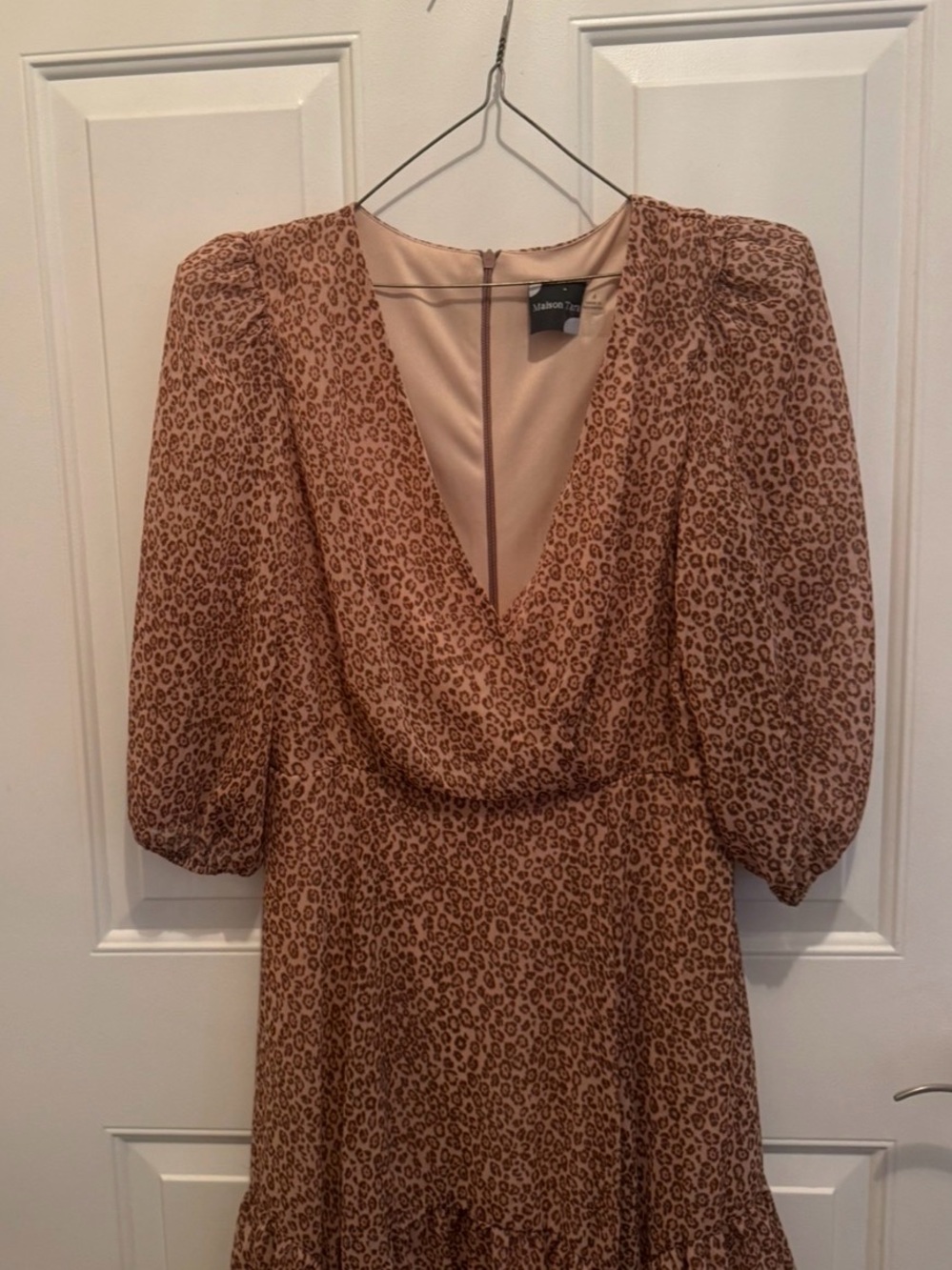 Maison Tara Tan Leopard-Print V-Neck Midi Dress-4